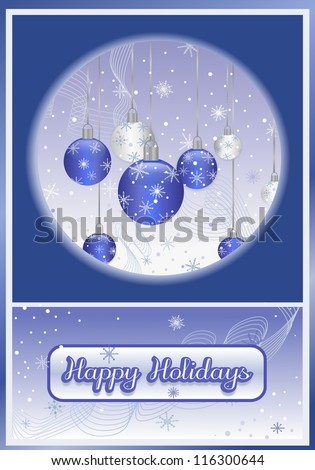 Illustration of a Holiday Greetings Design of snowflakes and holiday ornaments.