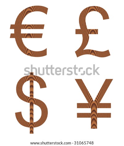 currency signs. Wooden currency signs