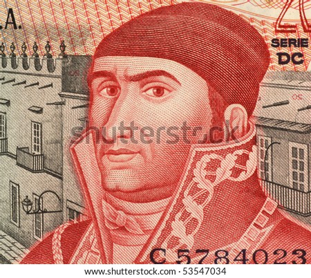 MEXICO - CIRCA 1977: Jose Maria Morelos (1765-1815) on 20 Pesos 1977 Banknote from Mexico. Mexican Roman Catholic priest & revolutionary rebel leader who led the Mexican War of Independence.