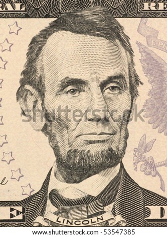 stock photo : USA - CIRCA 2006: Abraham Lincoln on 5 Dollars 2006 Banknote 