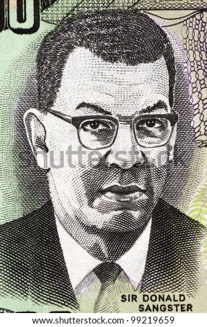 JAMAICA - CIRCA 2007: Donald Sangster (1911-1967) on 100 Dollars 2007 Banknote from Jamaica. Jamaican politician and the second Prime Minister of Jamaica.