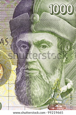SPAIN - CIRCA 1992: Francisco Pizarro (1471/1476-1541) on 1000 Pesetas 1992 Banknote From Spain. Spanish Conquistador.