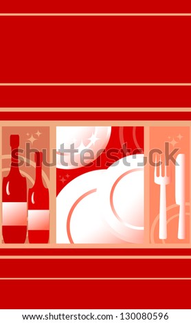 Red background for the restaurant menu. Food and drink.