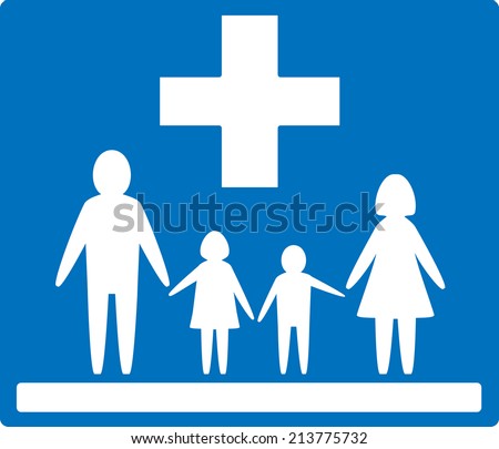 blue medical background and white people - family medicine icon