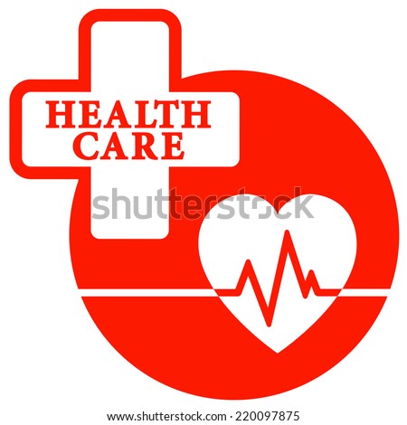 red health care icon with heart - cardiogram tests symbol