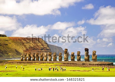 Chile - February 6: Moais Of Ahu Tongariki On Easter Island, Chile.