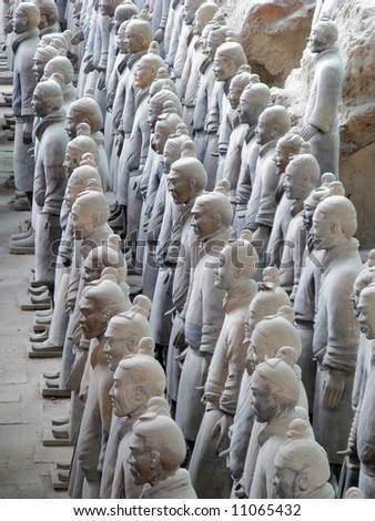 Terracotta Warriors buried with the Emperor of Qin in 209-210 BC in Xian, China.