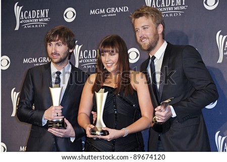 LAS VEGAS - APRIL 3 - Lady Antebellum in the press room at the 46th Annual Academy of Country Music Awards in Las Vegas, Nevada on April 3, 2011.  Lady Antebellum won the award for Top Vocal Group.