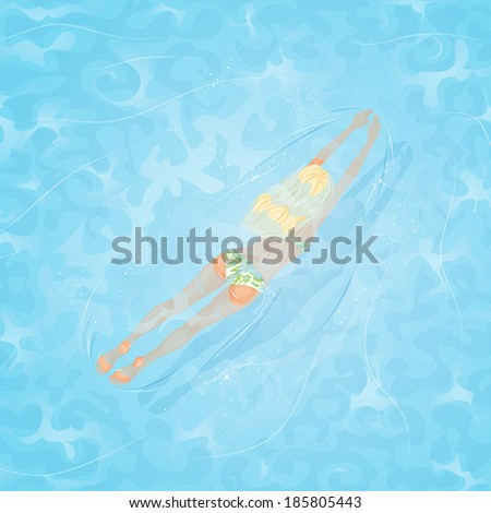 Swimming blonde woman in water pool. Vector Illustration