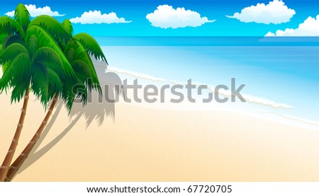 Tropical landscape with beach, sea and palm trees