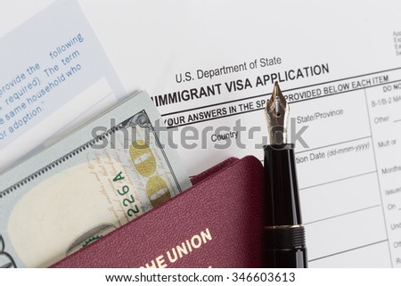visa application with german travel passport and fountain pen