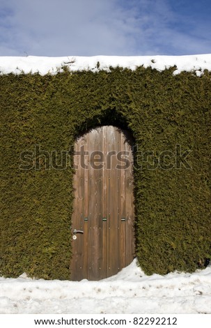Snow entrance gate covered in deep snow