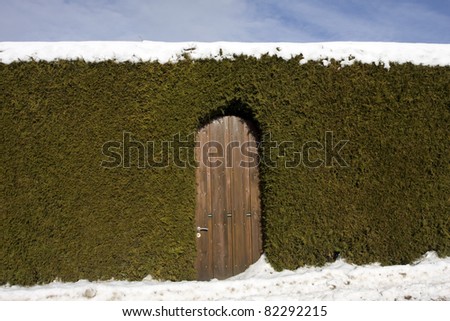 Snow entrance gate covered in deep snow