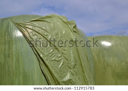At the farms in Zelhem, The Netherlands, hay bales are wrapped in plastic.