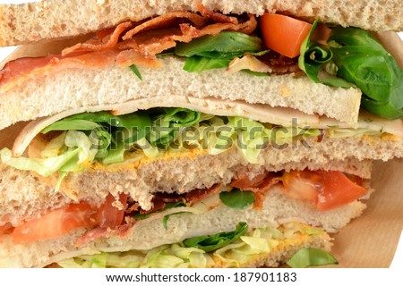 Luxury club sandwich bacon and chicken.
