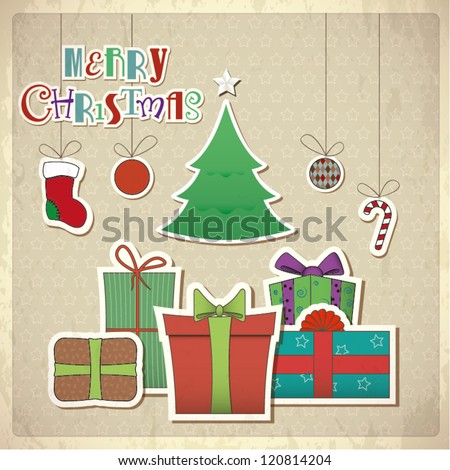 Retro greeting card with gift boxes Vector illustration Retro greeting card with gift boxes Vector illustration