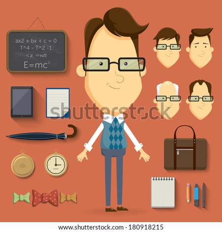 Teacher cartoon character illustration Vector elements and accessories Teacher cartoon character illustration Vector elements and accessories