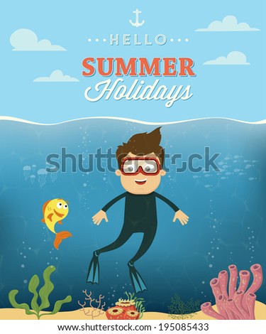 Summer vacation with diver character design Vector illustration Summer vacation with diver character design Vector illustration