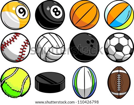 Vector Illustrations of Sport Balls - Baseball, Basketball, tennis, rugby and Billiards