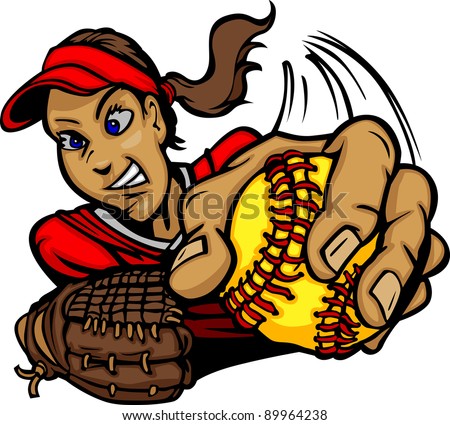 Vector Cartoon of a Fastpitch Softball Player Pitching