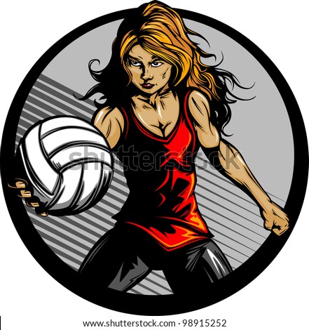 Volleyball Sport Girl and Ball Cartoon Vector Illustration