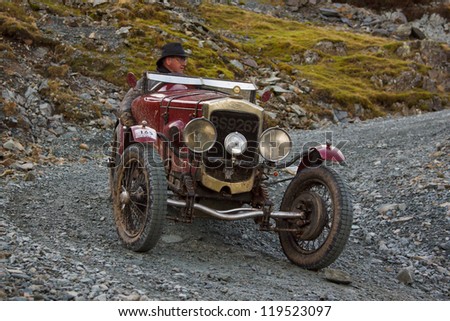 HONISTER PASS, ENGLAND - NOVEMBER 10:  An Frazer Nash sports car competes in The Honister Hill Climb in the English Lake District.  The Vintage Sports Car Club event took place on November 10, 2012.