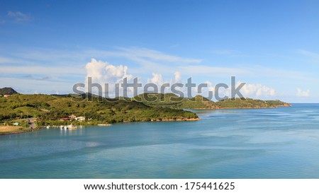 Green Bay.  The view across Green Bay in St Johns, Antigua.  St Johns is the capital of Antigua and island in the West Indies.