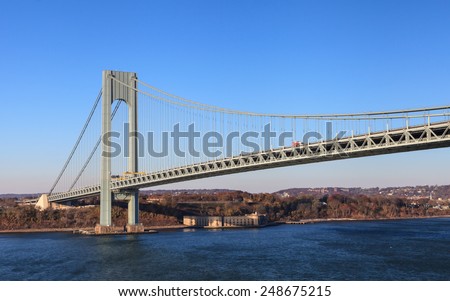 The Verrazano Narrows Bridge.  The Verrazano Narrows Bridge is a cable stayed bridge spanning the Narrows and connecting the New York City boroughs of Staten Island and Brooklyn.