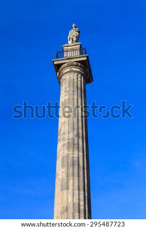 Grey\'s Monument.  A column erected in 1838 in Newcastle upon Tyne city centre, England to commemorate Charles, Earl Grey, QC.  The Grade 1 listed monument stands 130ft (40m) high.