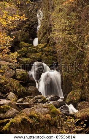 Lodore Falls.  A waterfall a short distance from Derwentwater, Cumbria in the English Lake District national park.