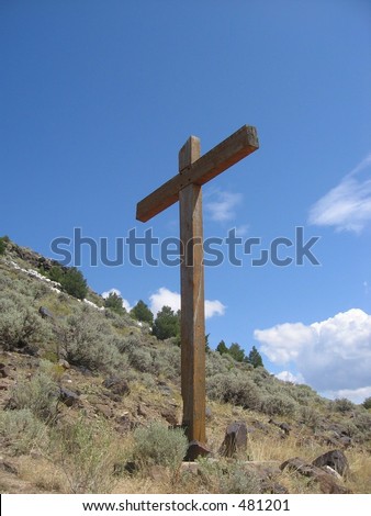 Religious cross against blue sky