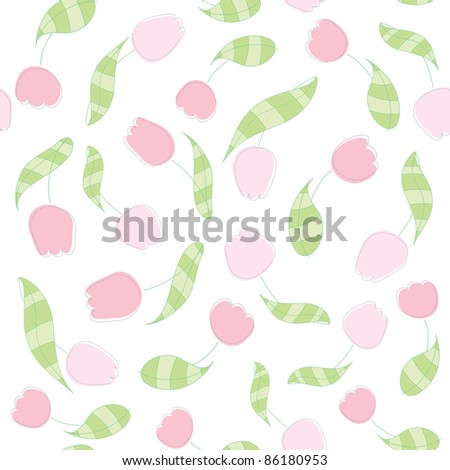 cute vector tender seamless pattern with flowers tulips isolated on white background