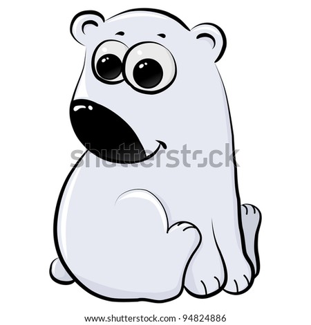 Cute Little Polar Bear, Cartoon, Isolated On White Background Stock