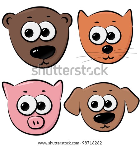 Set Of Cartoon Animal'S Heads Stock Vector Illustration 98716262