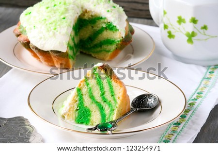 White and green zebra cake for Saint Patrick`s day