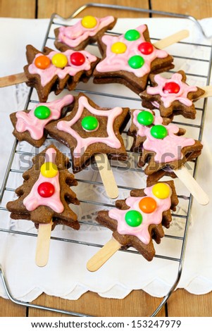 Christmas spicy cookies on sticks