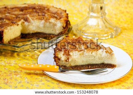 Slice of pear, cinnamon cheesecake