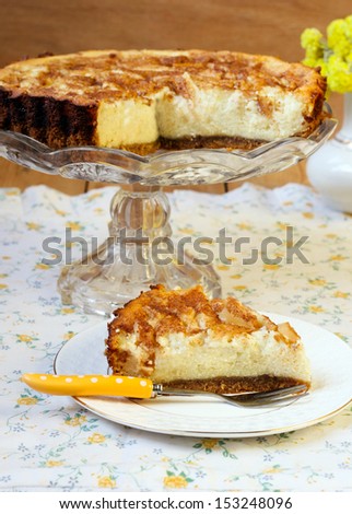 Slice of pear, cinnamon cheesecake