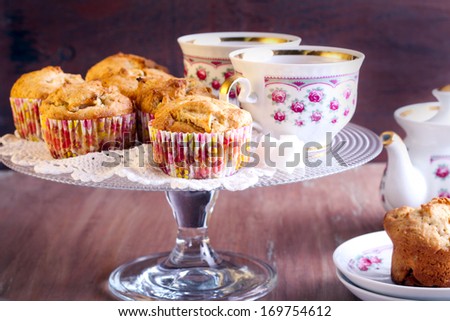 Apple muffins and tea served