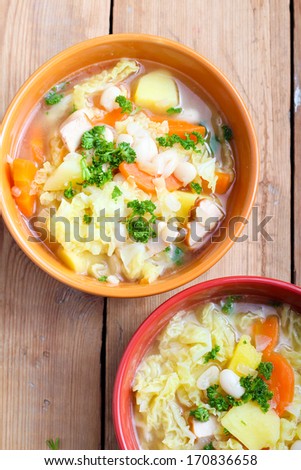 Bean, smocked  chicken and savoy cabbage soup