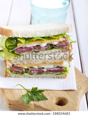 Ham, cheese and cucumber sandwich