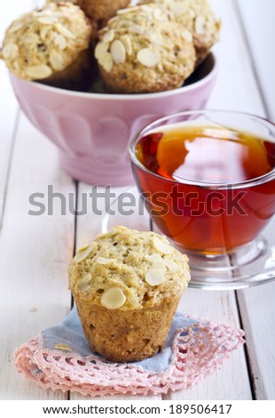 Almond and fig muffins and cup of tea