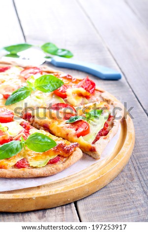 Whole wheat zucchini and basil pizza