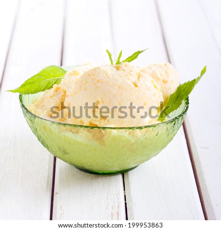 Homemade fruit ice cream in a bowl