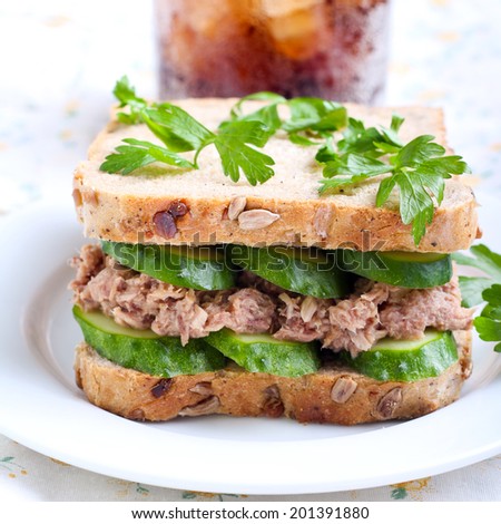 Tuna and cucumber sandwich, square image