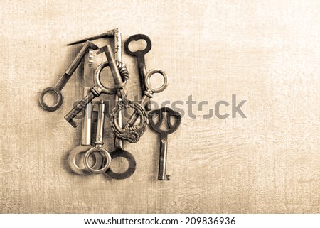 Vintage keys over painted surface