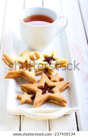 Star biscuits with jam filling