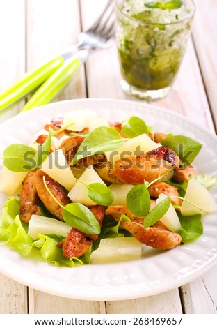 grilled chicken breast salad with pineapple and herbs
