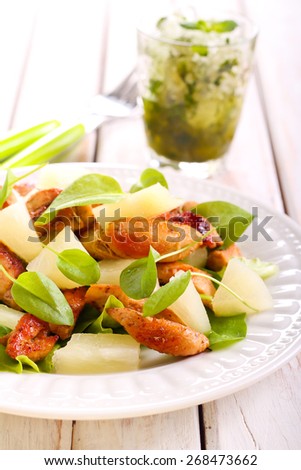 grilled chicken breast salad with pineapple and herbs