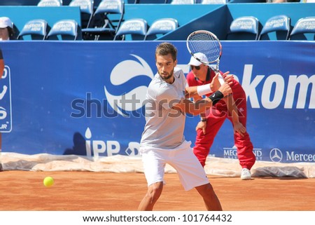 BELGRADE - MAY 5: Benoit Paire from France beat top seed Pablo Andujar from Spain on Serbia open ATP tour in the semi-final. On May 5, 2012, in Belgrade, Serbia.
